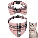 Bowtie Cat Collar Bandana Set - 2 Packs Breakaway Cat Collars with Bells, Plaid Checked Classic Style for Cats Kitten Puppy Small Dogs