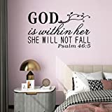 SEATUNE Bible Verse Wall Decals, God Wall Decals, Quotes Christian Religious Family Decorations Positive Sayings Signs Posters Vinyl Art Decor Home Stickers God is Within Her She Will Not Fall 28"X16"
