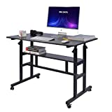 AIZ Mobile Standing Desk, Adjustable Computer Desk Rolling Laptop Cart on Wheels Home Office Computer Workstation, Portable Laptop Stand Tall Table for Standing or Sitting, Black 31.5" x 19.7"