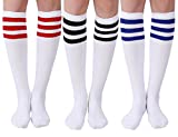 Joulli Women's Casual Knee High Tube Cotton Socks 3 Pairs, White Mix
