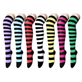 Zmart Striped Knee High Socks Long Over the Knee Striped Stockings for Women Teen Girls, 7 Pairs