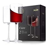 JoyJolt Red Wine Glasses – Claire Collection Set of 2 Large Wine Glasses – 14-Ounce Crystal Wine Glass Set – Ultra-Elegant Design with Wide Rims – Ideal for Special Occasions, Home Bar