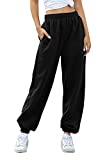 Women's Cinch Bottom Sweatpants Pockets High Waist Sporty Gym Athletic Fit Jogger Pants Lounge Trousers (Black A, M)