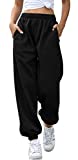 chouyatou Women's Sports High Waisted Loose Baggy Fleece Gym Jogger Sweatpants with Pocket (Black, Small)