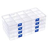 BENECREAT 4 Pack 15 Grids 11.2x6x1.18 Inch Large Transparent Plastic Compartment Box Grid Bead Organizers with Adjustable Dividers for Jewelry, Beads, Tools Accessories