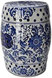 Oriental Furniture 18" Floral Blue & White Porcelain Garden Stool