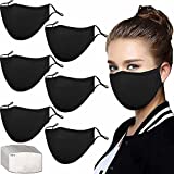 YYTDAISHU 6 Pack Black Masks Reusable Breathable Cloth Face Masks with 20Pcs Filters Adjustable Washable Male and Women Black Fashion Face Masks