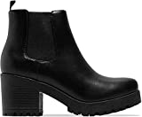 Soda Top Shoes Jaber Ankle Boot W Lug Sole Elastic Gore and Chunky Heel,Black Pu,10