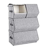 SONGMICS Set of 4 Stackable Storage Bins, Fabric Storage Boxes with Lids, Stackable Storage Cubes with Magnetic Closures, a Semi-Open Front, Lid Can Stay Open after Stacked up, Gray URLB22GY