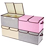 Larger Storage Cubes [4-Pack] Senbowe Linen Fabric Foldable Collapsible Storage Cube Bin Organizer Basket with Lid, Handles, Removable Divider For Home, Nursery, Closet - (16.5 x 11.8 x 9.8”)