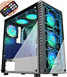 MUSETEX ATX PC Case Pre-Installed 6Pcs 120mm ARGB Fans, Mid-Tower Computer Gaming Case, USB 3.0 Tempered Glass Phantom Black Computer Case, MN6-B