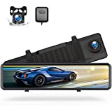 4K Mirror Dash Cam, GPS Full Touch Screen 12" Voice Control Backup Camera w/Waterproof Reverse Rear View Camera, Night Vision Dash Cam Front and Rear w/Parking Assistant, Support Max 128G