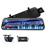 2.5K Voice Control Mirror Dash Cam Rear View Mirror Backup Camera Front and Rear , 10'' Rearview Mirror Backup Camera Dual Full HD Super Night Vision G-Sensor Parking Assistance