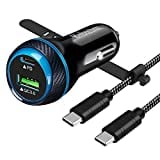 45W Type C Super Fast Car Charger,USB-C PD25W/PPS27W&USB A QC3.0 18W Compatible with Samsung S22/S21Ultra/Plus/Note20/S20-4FT Type-C Cord