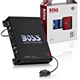 BOSS Audio Systems R1100MK Car Amplifier and 8 Gauge Wiring Kit - 1100 Watts Max Power, 2-4 Ohm Stable, Class A/B, Monoblock, Mosfet Power Supply, Remote Subwoofer Control