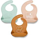 Simka Rose Silicone Baby Bibs - Waterproof Bib Set, Rust/Sand/Sage