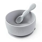 Simka Rose Silicone Baby Bowl & Spoon Set, BPA Free, Baby Led Weaning (Grey)