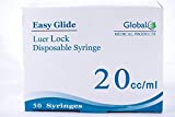 20ml Sterile Syringe Only with Luer Lock Tip - 50 Sterile Syringes by Global (No Needle)