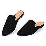 MUSSHOE Mules for Women Slip On Comfortable Pointed Toe Womens Loafers Women's Flats for Women's Mules & Clogs,Black Suede 8