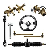 WPHMOTO Tie Rod Rack Adjustable Shaft and Steering Wheel Assembly & Front Wheel Hubs with Steering Knuckle Kit for 110cc 125cc Go Kart Bike