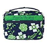 Dicksons Trust in The Lord Green Floral Pattern Quilted Cotton Zippered Bible Cover Case with Handle, Thinline