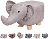 Zodensot Animal Footstools, Cute Animal Shaped Ottomans, Soft Padded Cushion Foot Rest Step Stool Chair for Kids Children, Light Weight Sturdy Solid Wood Bench Shoes Stool, (Grey Elephant)