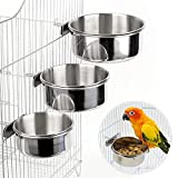 3PCS Bird Feeder for Cage Parakeets Food Feeder with Clamp Holder, Bird Feeding Dish Stainless Steel Bird Bowl Parrot Feeding Cups Animal Cage Water Food Bowl for Parrot