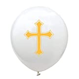 20 PCs Cross Rubber Balloons (12 in), Baptism for Church Decorations, Foil Atmosphere, Prayer, Ceremony, Dinner, Bible Study, Religious Service, Latex Balloons of Holiness white and Solemn gold(Z42)