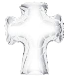 Silver Cross 36" Jumbo Shiny Silver Cross Shape Helium Foil Balloon for Christenings, Communion,Religious Event Cross (1 Count)