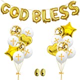 God Bless Balloons, Confirmation Balloons, First Communion Balloons, Cross Balloons for Baptism, Baptism Cross Balloons, Baptism Decorations, God Bless Banner Baptism, Baby Shower (Gold)