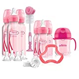 Dr. Brown's Options+ First Year Anti-Colic Bottle Gift Set with Sippy Cup, Baby Bottle Brush and Teether - Pink