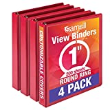 Samsill Economy 3 Ring View Binder, 1 Inch Round Ring – Holds 225 Sheets, PVC-Free / Non-Stick Customizable Cover, Red, 4 Pack