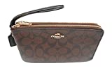 Coach Signature PVC Large Double Zip Wristlet Purse Brown Black F16109