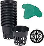 GROWNEER 25 Packs 3 Inch Net Cups Slotted Mesh Wide Lip with 10Pcs Plant Labels Heavy Duty Filter Plant Net Pot Bucket Basket for Hydroponics