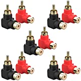 RCA Male to RCA Female Adapter Right Angle Connector Plug M/F 90 Degree Elbow Gold-Plated (5 Black + 5 Red) (10 Pack)
