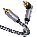 90 Degree RCA Cable SOUNDFAM Subwoofer Cable Right Angle Digital Coaxial RCA Cable Male to Male Vidio Audio Cable Gold-Plated Connectors for Home Theater, HDTV, Home Stereo and DVD- Grey(3.3ft/1m)