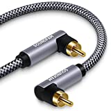 Subwoofer Cable SOUNDFAM Double 90 Degree RCA to RCA Audio Cable [24K Gold-Plated,Hi-Fi Sound] Right Angle RCA Coaxial Cable for Home Theater,Subwoofer,Hi-Fi Systems-Grey(3.3ft/1m)