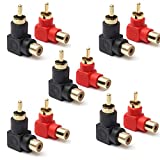 RCA Male to RCA Female Connectors Right Angle Plug Adapters M/F 90 Degree Elbow Gold-Plated (5 Black + 5 Red) (10-Pack)
