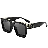 Retro Millionaire Sunglasses for Women Men Hip Hop Black Fashion Oversized Square Sunglasses White Frames UV400 Protection(Black frame)