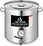 Ablaze Pre-Installed 5 Gallon 20 Quart Stainless Steel Home Brew Pot Brew Kettle Set for Beer Brewing Cooking and Boiling Includes Lid Ball Valve Thermometer