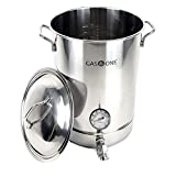 GasOne BS-32 8 Gallon Stainless Steel Kettle Pot Pre Drilled 4 PC Set 32 Quart Tri Ply Bottom for Beer Includes Lid, Thermometer, Ball Valve Spigot-Home Brewing Supplies, QT