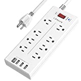 Power Strip, QINLIANF Surge Protector with 8 Outlets and 4 USB Ports, 6 Feet Extension Cord , 2100 Joules, ETL Listed, White