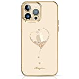 KINGXBAR Luxury Heart Series Case Clear Protective Cover Compatible with Apple iPhone 13 Pro Max 6.7 inch with Bling Crystals from Austria Soft Shockproof Gold Plated Skin Covers for Women