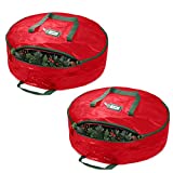 ZOBER Christmas Wreath Storage Bag - Water Resistant Fabric Storage Dual Zippered Bag for Holiday Artificial Christmas Wreaths, 2 Stitch-Reinforced Canvas Handles (Set of 2,24 Inch, Red)