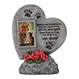 Trwcrt Paw Print Pet Memorial Stone for Dog Cat Keepsake, Heart Shaped Pet Grave Markers with Picture Frame, Loss of Dog Gift, Gray