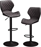 DICTAC Leather Bar Stools Set of 2 Black Adjustable Height Bar Chairs Pair Swivel Barstools Breakfast Bar Stools for Kitchen Island Counter Stool Capacity 400 lbs Retro Black