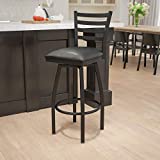 Flash Furniture HERCULES Series Black Ladder Back Swivel Metal Barstool - Black Vinyl Seat