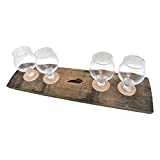 Bourbon Barrel Stave Flight Board With Four Snifter Glasses