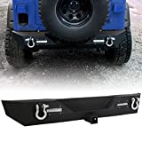 Rear Bumper For 87-06 Jeep Wrangler TJ YJ Unlimited With LED Lights 2" Hitch Receiver D-rings Off-Road Style Black Texture