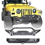 Hooke Road Wrangler TJ Bumper Combo Front + Rear Bumpers with D-Rings & Receiver Hitches Compatible with Jeep Wrangler TJ 1997-2006